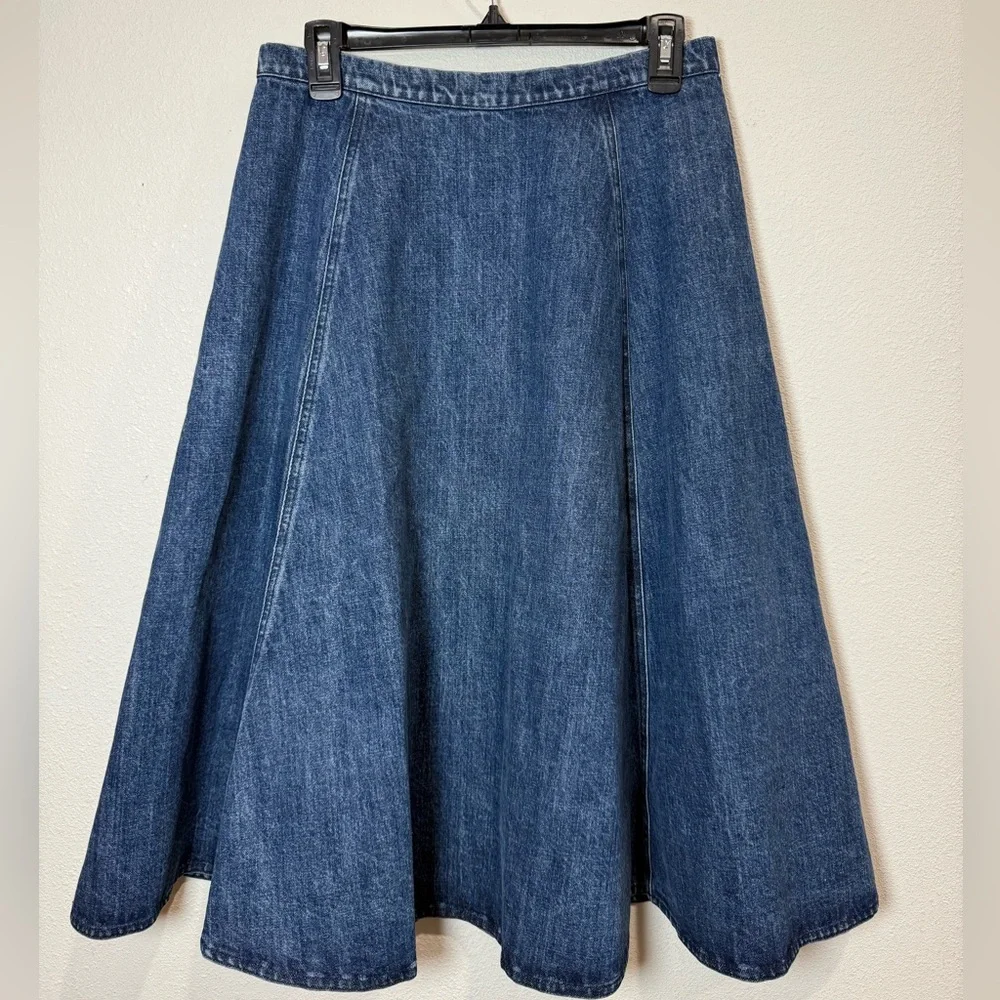 Michael Kors Denim A-Line Midi Skirt 8 Made in Italy 100% Cotton - Picture 3 of 9